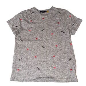 Kids Polo Ralph Lauren Gray All Over Heart & Polo Logo Tee Shirt Size Large Vday